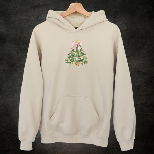 Christmas Tree Pink Bow Unisex Hooded Sweatshirt