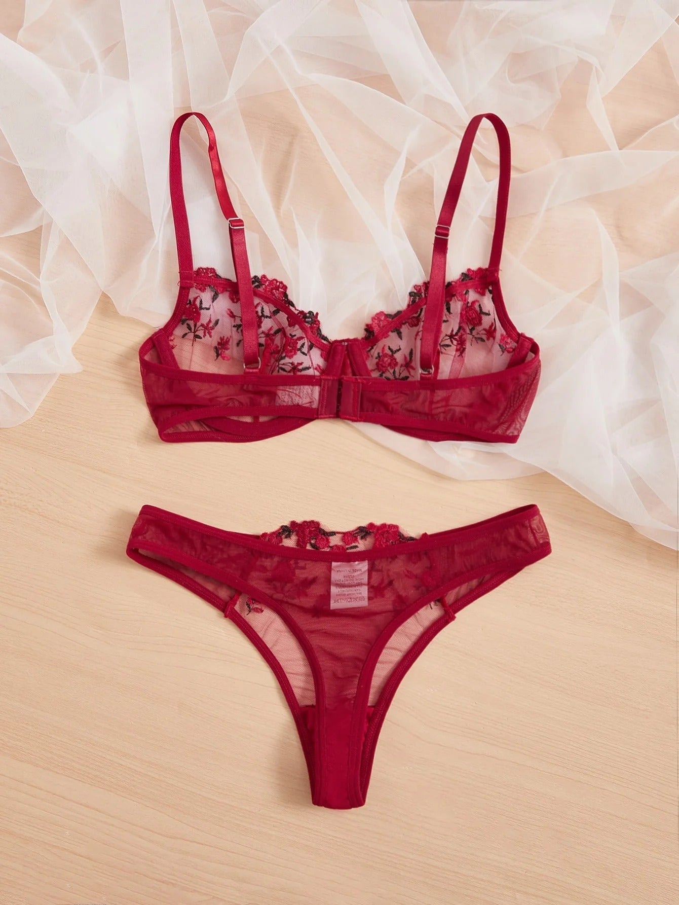 Flourish Sexy Elegant Flower Lace Lingerie Set – Soft Mesh Floral Embroidered Bra & Panty 9987