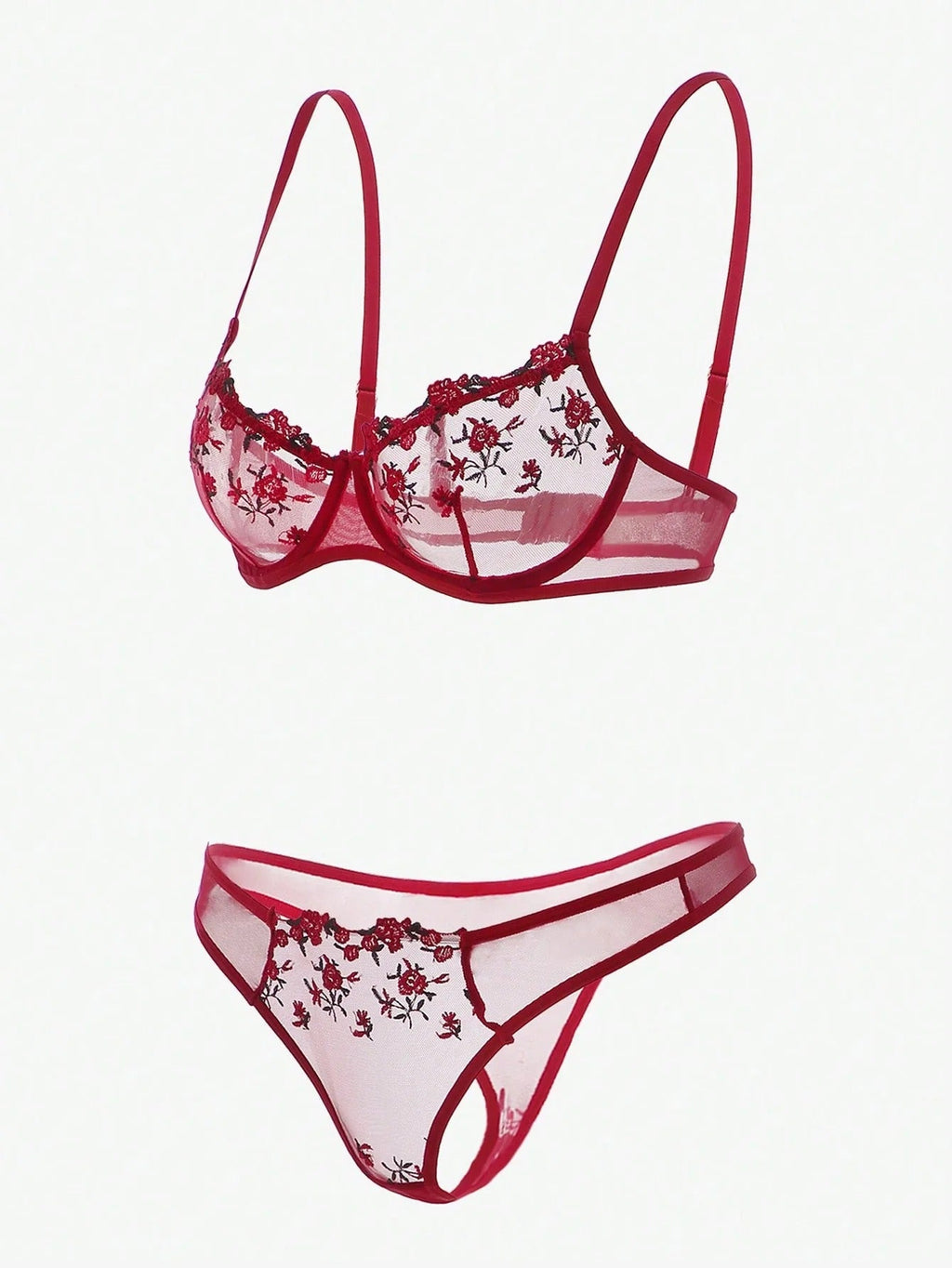 Flourish Sexy Elegant Flower Lace Lingerie Set – Soft Mesh Floral Embroidered Bra & Panty 9987