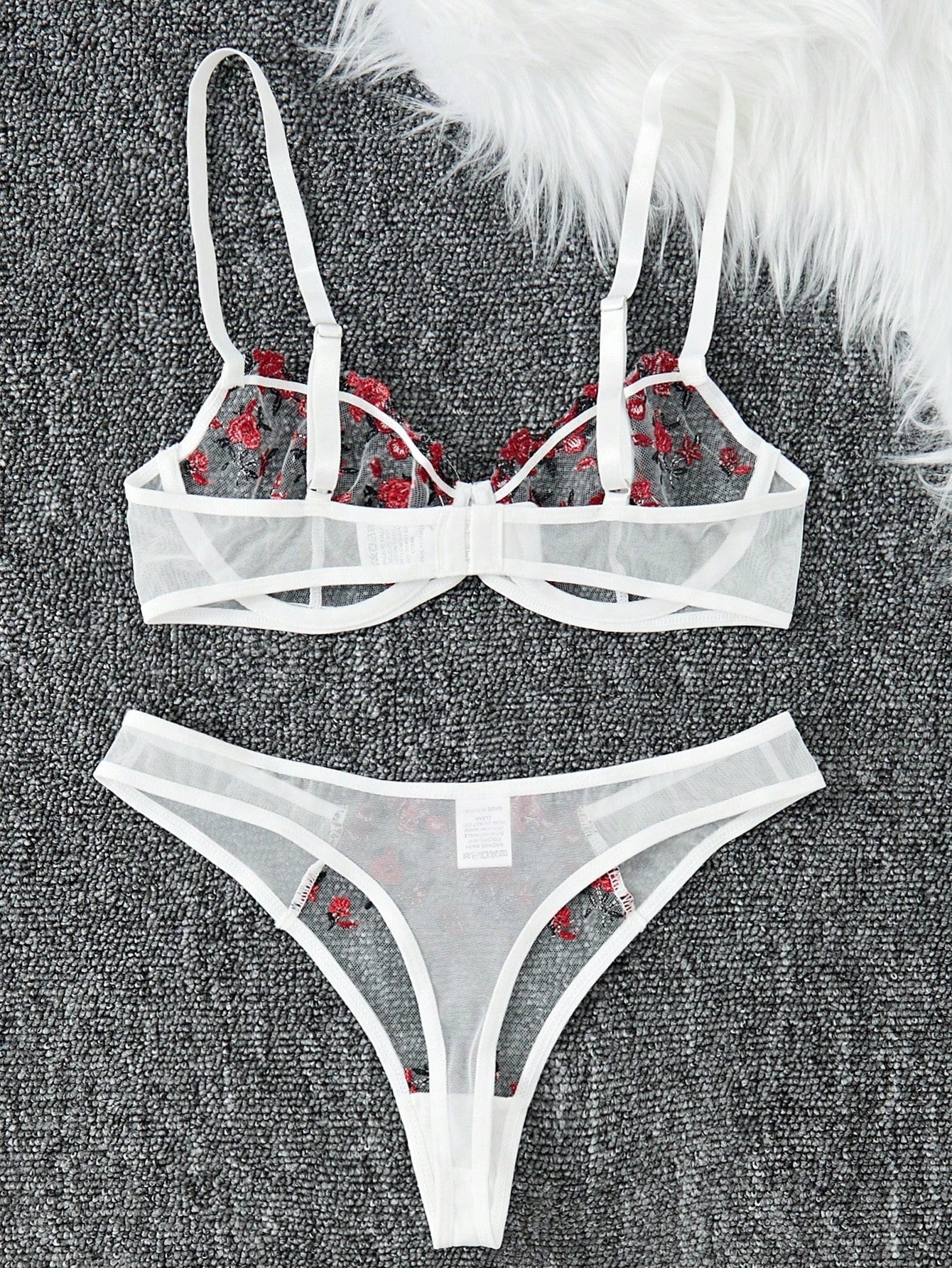 Flourish Sexy Elegant White Flower Lace Lingerie Set – Soft Mesh Floral Embroidered Bra & Panty 9987