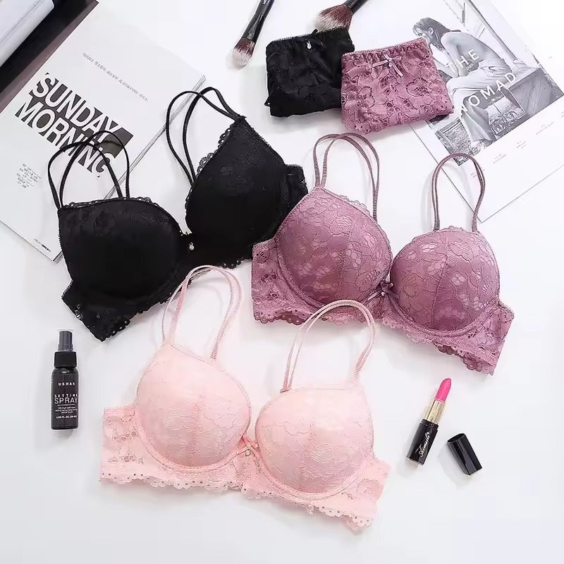 Flourish Elegant Lace Bra & Panty Set – Push Up & Double Padded Comfort with Floral Detailing (8855)