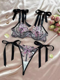 Flourish New Lace-Trimmed, Embroidered Butterfly Pattern, Single-Layer Ultra-Thin Bra And Underwear Set