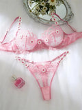 Flourish Sexy Elegant White Lace Lingerie Set – Soft Mesh Floral Embroidered Bra & Panty 5068